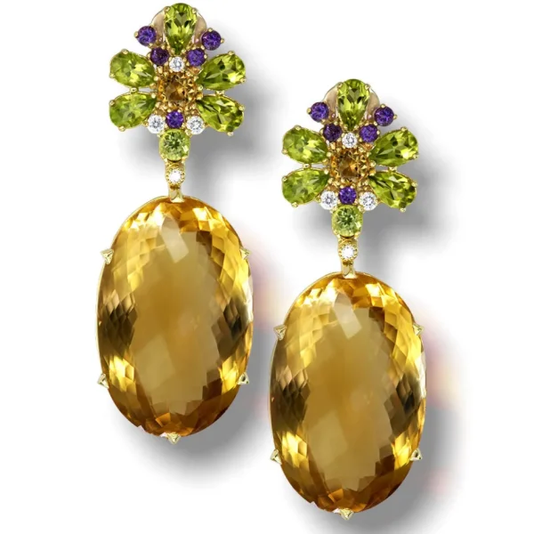 Drop Dangle Earrings*Alex Soldier Gold Blossom Drop Earrings with Citrine & Peridot
