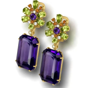 Drop Dangle Earrings | Amethyst Jewelry*Alex Soldier Gold Blossom Drop Earrings with Amethyst & Peridot