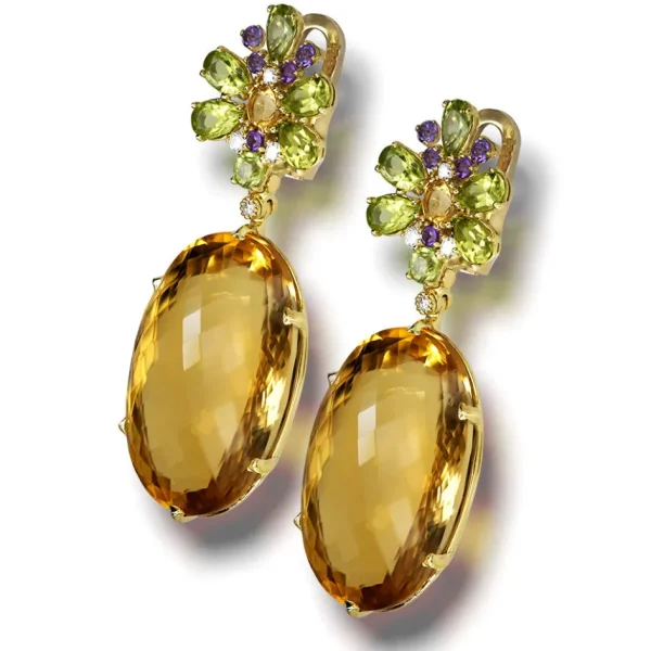 Drop Dangle Earrings*Alex Soldier Gold Blossom Drop Earrings with Citrine & Peridot