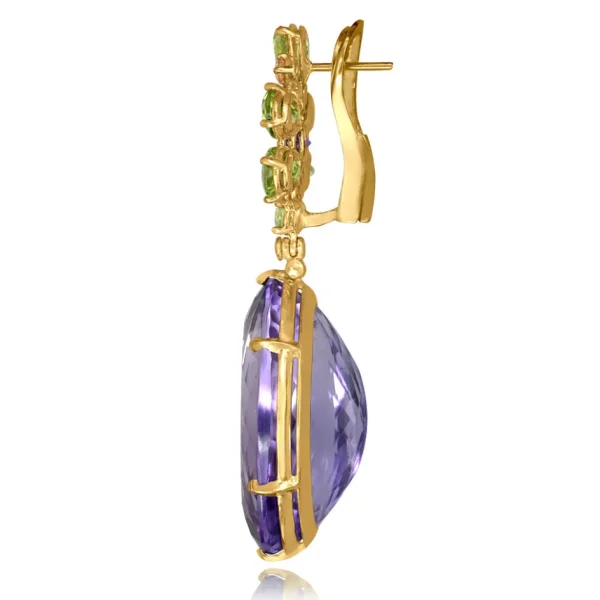 Drop Dangle Earrings*Alex Soldier Gold Blossom Drop Earrings with Oval Amethyst & Peridot