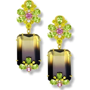 Stud Earrings*Alex Soldier Gold Blossom Earrings with Quartz, Peridot & Sapphire