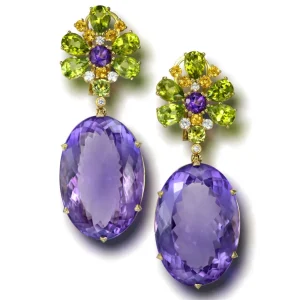 Amethyst Jewelry | Sapphire Jewelry*Alex Soldier Gold Blossom Earrings with Light Amethyst & Peridot