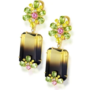 Stud Earrings*Alex Soldier Gold Blossom Earrings with Quartz, Peridot & Sapphire