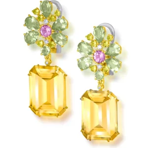 Stud Earrings*Alex Soldier Gold Blossom Earrings with Citrine & Lemon Quartz