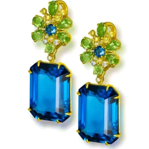 Stud Earrings*Alex Soldier Gold Blossom Earrings with London Blue Topaz