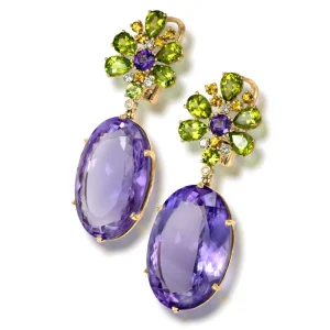 Amethyst Jewelry | Sapphire Jewelry*Alex Soldier Gold Blossom Earrings with Light Amethyst & Peridot