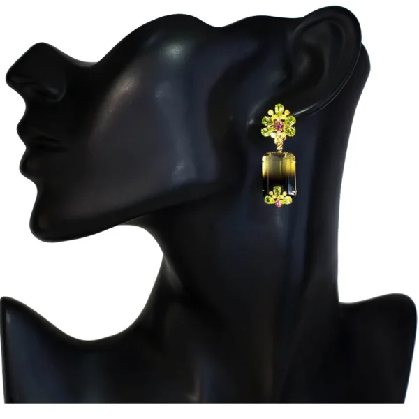 Stud Earrings*Alex Soldier Gold Blossom Earrings with Quartz, Peridot & Sapphire