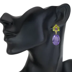Amethyst Jewelry | Sapphire Jewelry*Alex Soldier Gold Blossom Earrings with Light Amethyst & Peridot