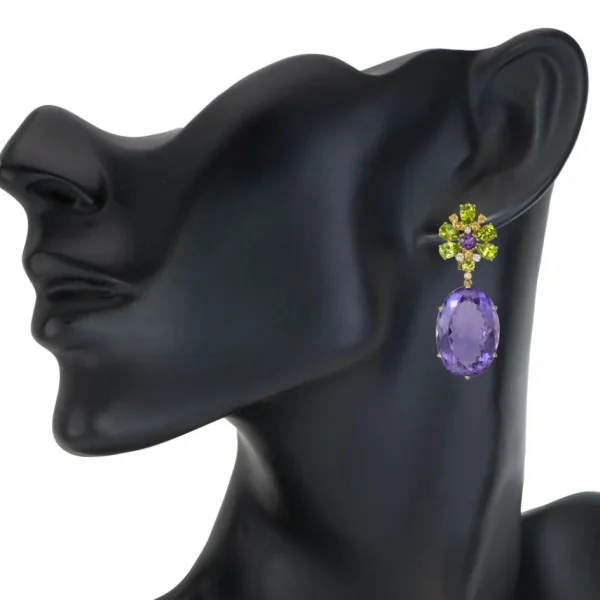 Amethyst Jewelry | Sapphire Jewelry*Alex Soldier Gold Blossom Earrings with Light Amethyst & Peridot