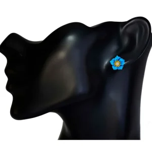Stud Earrings*Alex Soldier Gold Blossom Earrings with Carved Turquoise & Topaz