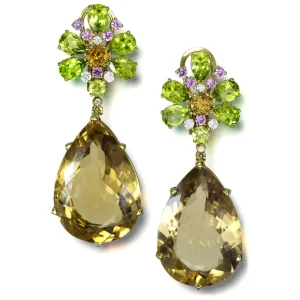 Stud Earrings*Alex Soldier Gold Blossom Grand Pear Earrings with Champagne Quartz