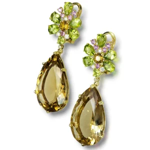 Stud Earrings*Alex Soldier Gold Blossom Grand Pear Earrings with Champagne Quartz