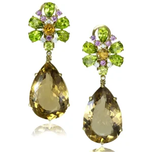 Stud Earrings*Alex Soldier Gold Blossom Pear Earrings with Champagne Quartz