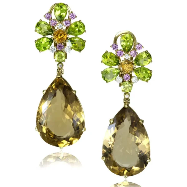 Stud Earrings*Alex Soldier Gold Blossom Pear Earrings with Champagne Quartz