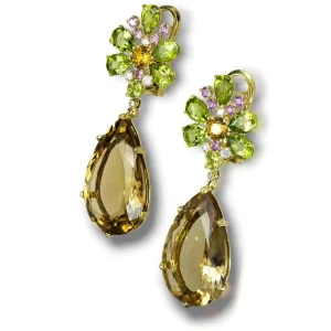 Stud Earrings*Alex Soldier Gold Blossom Pear Earrings with Champagne Quartz