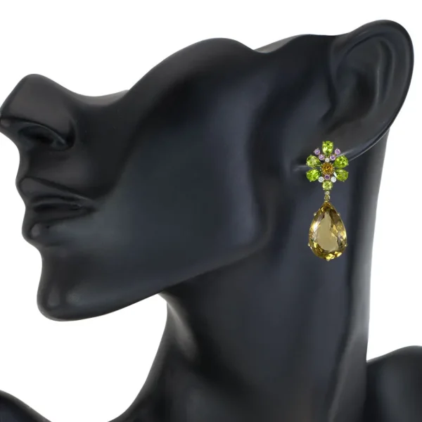 Stud Earrings*Alex Soldier Gold Blossom Pear Earrings with Champagne Quartz