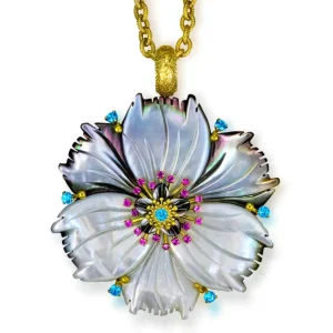 Pendants*Alex Soldier Gold Blossom Pendant Enhancer with Carved Mother Of Pearl