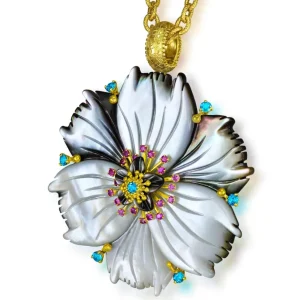 Pendants*Alex Soldier Gold Blossom Pendant Enhancer with Carved Mother Of Pearl