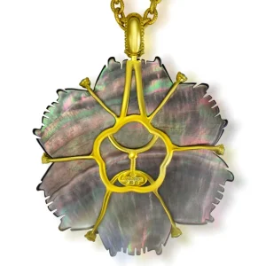 Pendants*Alex Soldier Gold Blossom Pendant Enhancer with Carved Mother Of Pearl