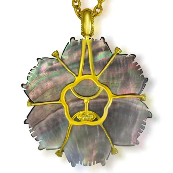 Pendants*Alex Soldier Gold Blossom Pendant Enhancer with Carved Mother Of Pearl