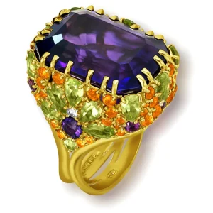 Amethyst Jewelry | Designer Rings*Alex Soldier Gold Blossom Ring with Amethyst, Peridot & Diamonds