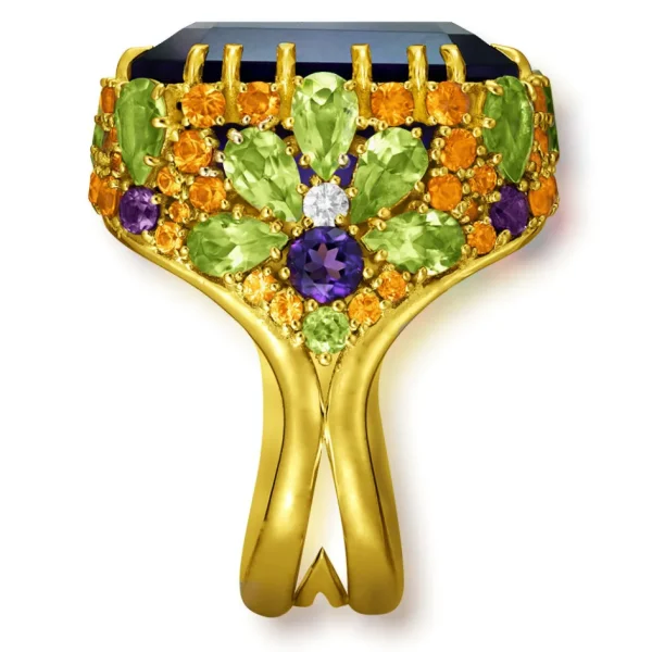 Amethyst Jewelry | Designer Rings*Alex Soldier Gold Blossom Ring with Amethyst, Peridot & Diamonds
