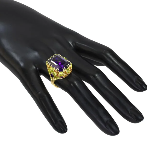 Amethyst Jewelry | Designer Rings*Alex Soldier Gold Blossom Ring with Amethyst, Peridot & Diamonds