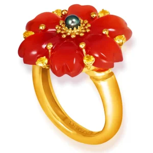 Designer Rings | Gold Rings*Alex Soldier Gold Blossom Ring with Carnelian & Sapphire