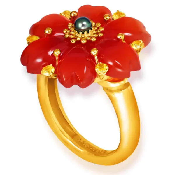 Designer Rings | Gold Rings*Alex Soldier Gold Blossom Ring with Carnelian & Sapphire