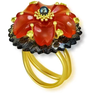 Designer Rings | Gold Rings*Alex Soldier Gold Blossom Ring with Carnelian & Rutilated Quartz