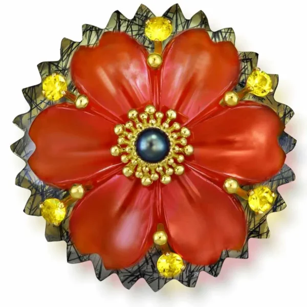 Designer Rings | Gold Rings*Alex Soldier Gold Blossom Ring with Carnelian & Rutilated Quartz