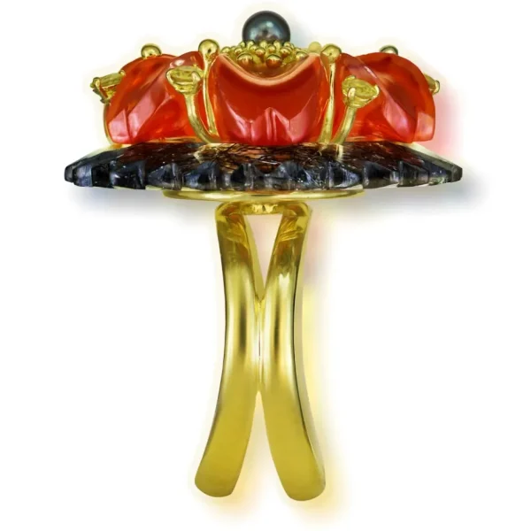Designer Rings | Gold Rings*Alex Soldier Gold Blossom Ring with Carnelian & Rutilated Quartz