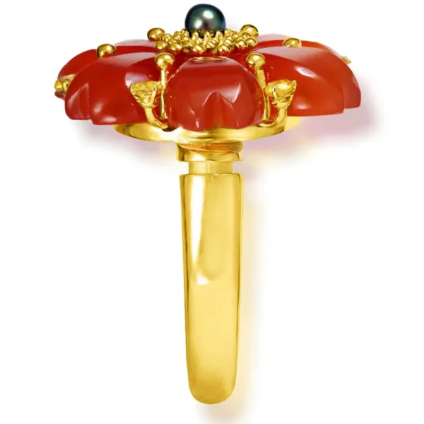Designer Rings | Gold Rings*Alex Soldier Gold Blossom Ring with Carnelian & Sapphire