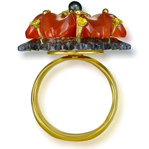 Designer Rings | Gold Rings*Alex Soldier Gold Blossom Ring with Carnelian & Rutilated Quartz