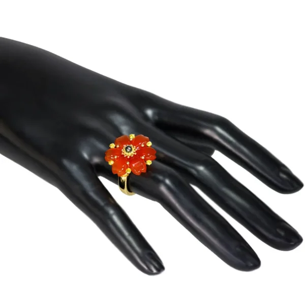 Designer Rings | Gold Rings*Alex Soldier Gold Blossom Ring with Carnelian & Sapphire