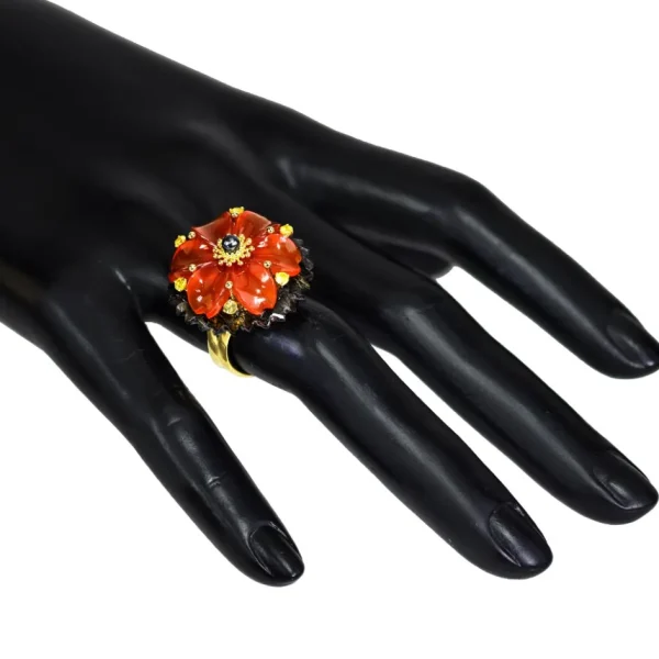 Designer Rings | Gold Rings*Alex Soldier Gold Blossom Ring with Carnelian & Rutilated Quartz