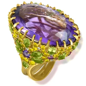 Amethyst Jewelry | Designer Rings*Alex Soldier Gold Blossom Ring with Light Amethyst & Peridot