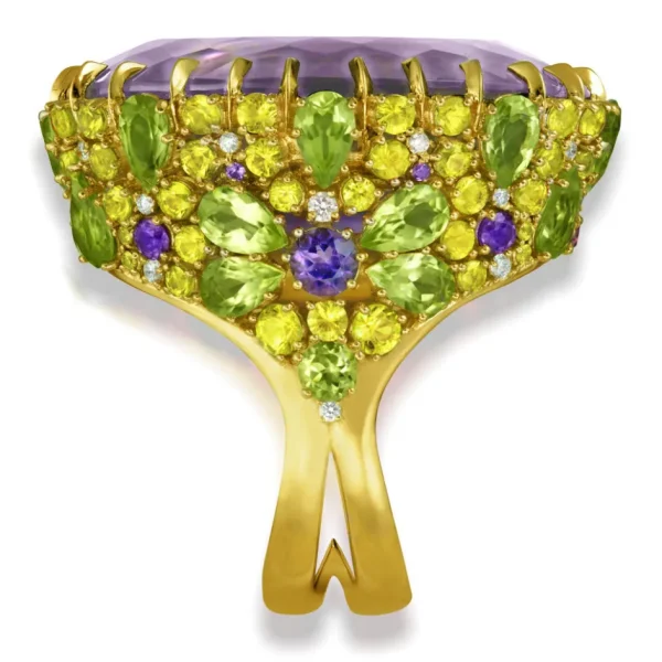 Amethyst Jewelry | Designer Rings*Alex Soldier Gold Blossom Ring with Light Amethyst & Peridot