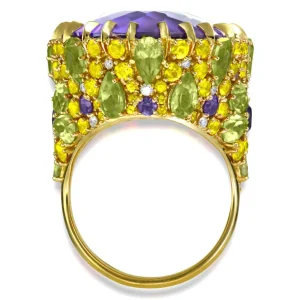 Amethyst Jewelry | Designer Rings*Alex Soldier Gold Blossom Ring with Light Amethyst & Peridot