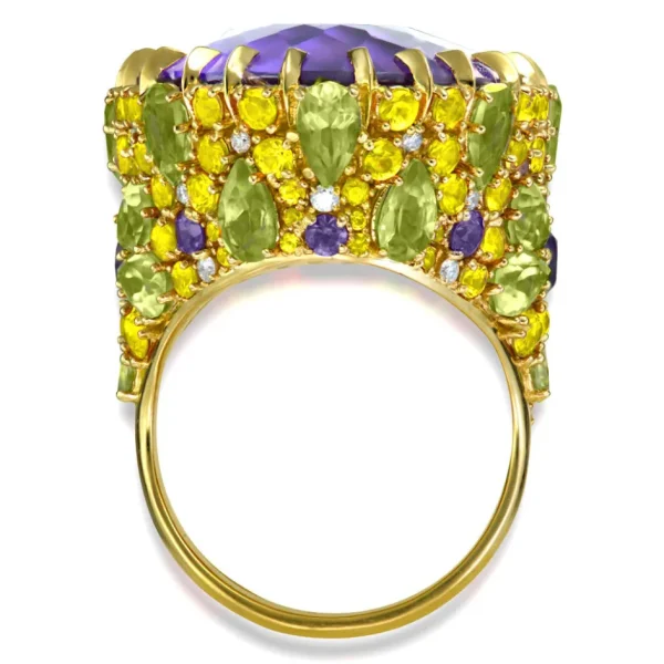 Amethyst Jewelry | Designer Rings*Alex Soldier Gold Blossom Ring with Light Amethyst & Peridot