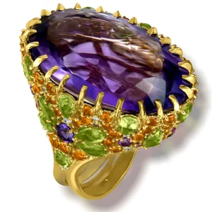 Designer Rings | Gold Rings*Alex Soldier Gold Blossom Ring with Oval Amethyst & Peridot