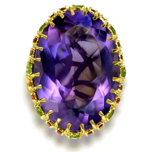 Designer Rings | Gold Rings*Alex Soldier Gold Blossom Ring with Oval Amethyst & Peridot