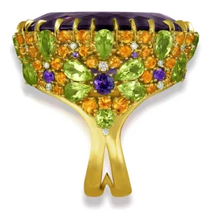 Designer Rings | Gold Rings*Alex Soldier Gold Blossom Ring with Oval Amethyst & Peridot