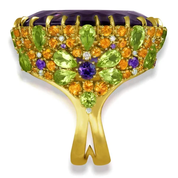 Designer Rings | Gold Rings*Alex Soldier Gold Blossom Ring with Oval Amethyst & Peridot