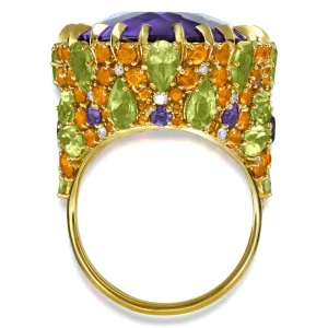Designer Rings | Gold Rings*Alex Soldier Gold Blossom Ring with Oval Amethyst & Peridot