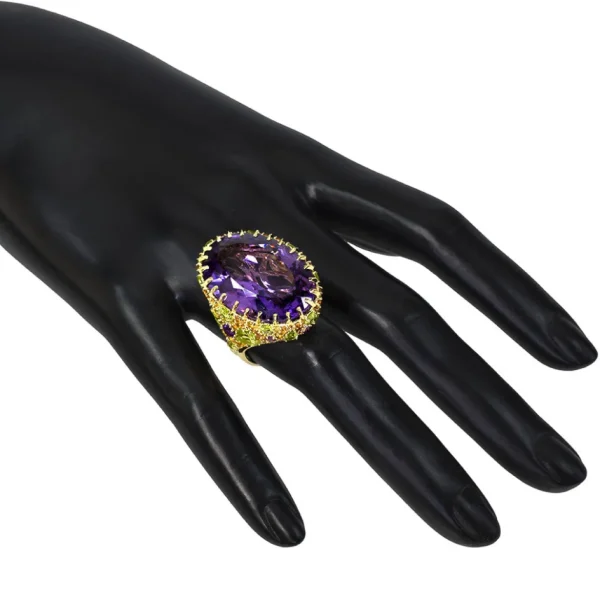 Designer Rings | Gold Rings*Alex Soldier Gold Blossom Ring with Oval Amethyst & Peridot