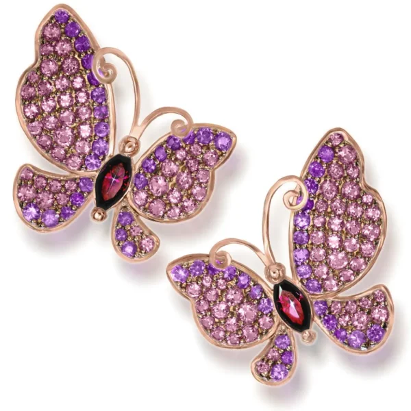 Sapphire Jewelry | Stud Earrings*Alex Soldier Gold Butterfly Earrings with Garnets & Sapphires