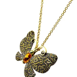 Pendants*Alex Soldier Gold Butterfly Pin, Pendant with Citrine
