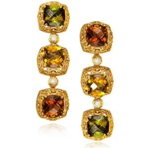 Drop Dangle Earrings*Alex Soldier Gold Byzantine Drop Earrings with Tourmalines