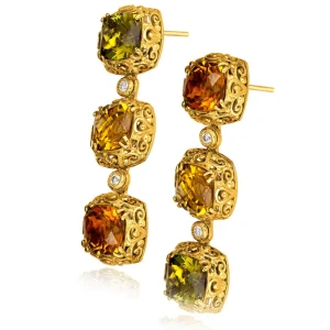 Drop Dangle Earrings*Alex Soldier Gold Byzantine Drop Earrings with Tourmalines